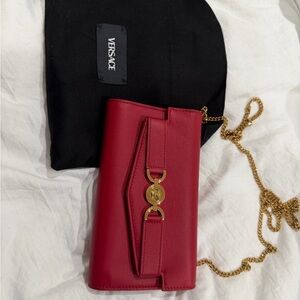 Versace Red Leather Clutch with Gold Chain